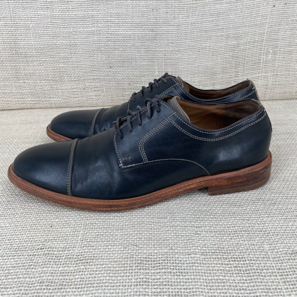 Johnston & Murphy Navy Sheepskin‎ Leather Cap Toe Oxford Shoes Mens 12M 20-9511 - Picture 6 of 10